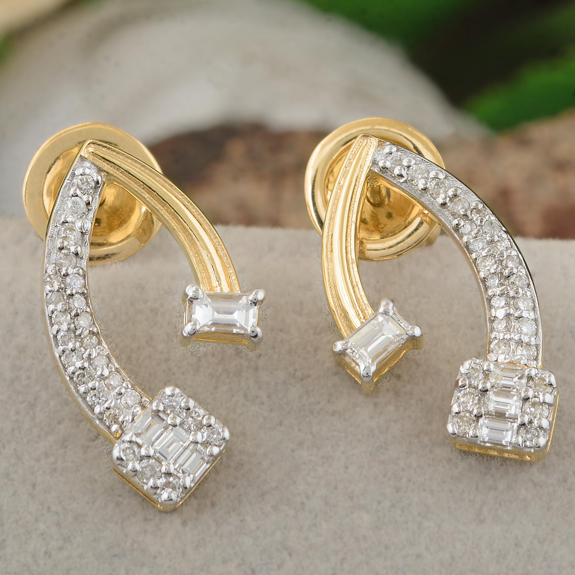 0,58 Karat SI Reinheit HI Farbe Baguette-Diamant-Ohrringe 18 Karat Gelbgold (Moderne) im Angebot