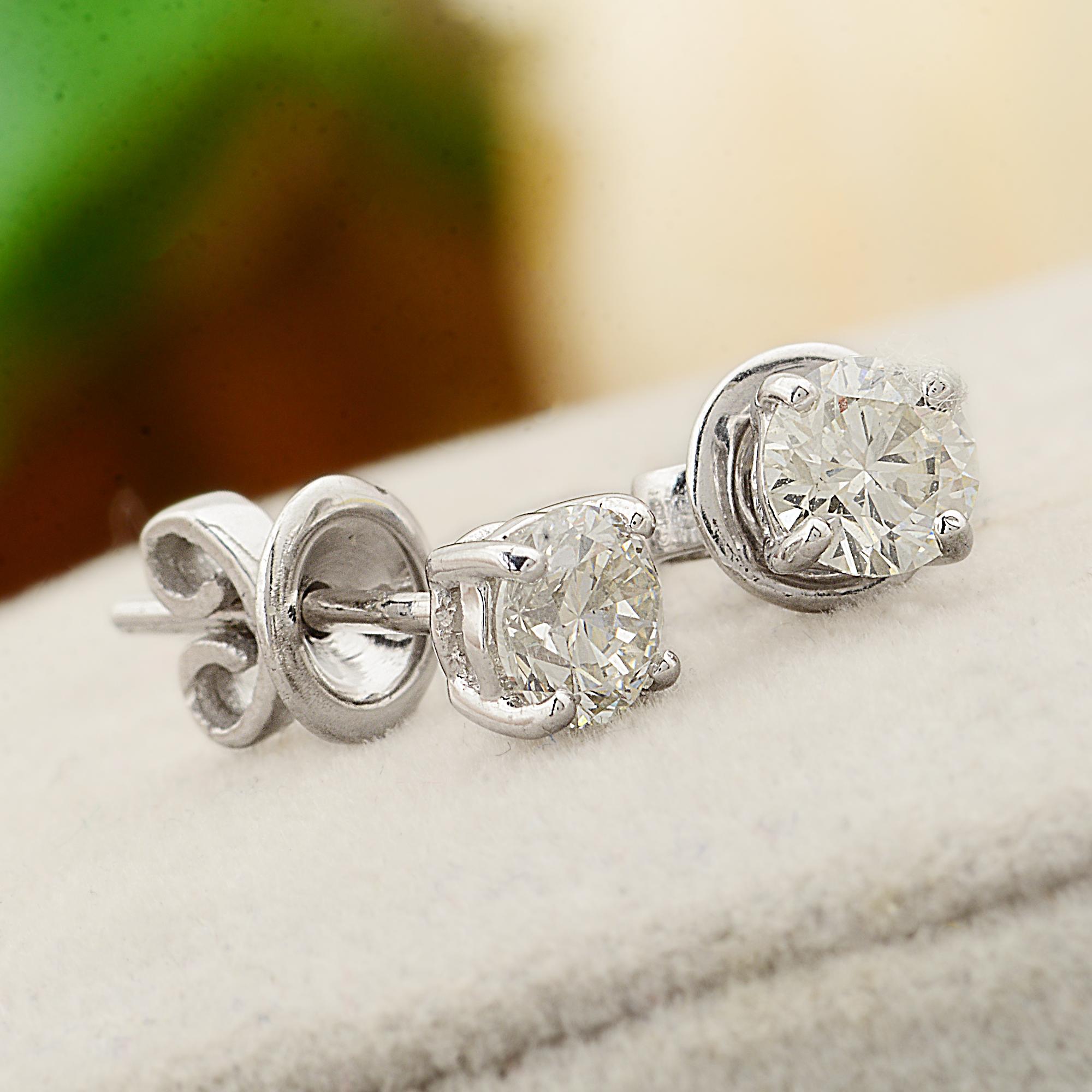 Modern 0.58 Carat SI Clarity HI Color Solitaire Round Diamond Earrings 10k White Gold For Sale