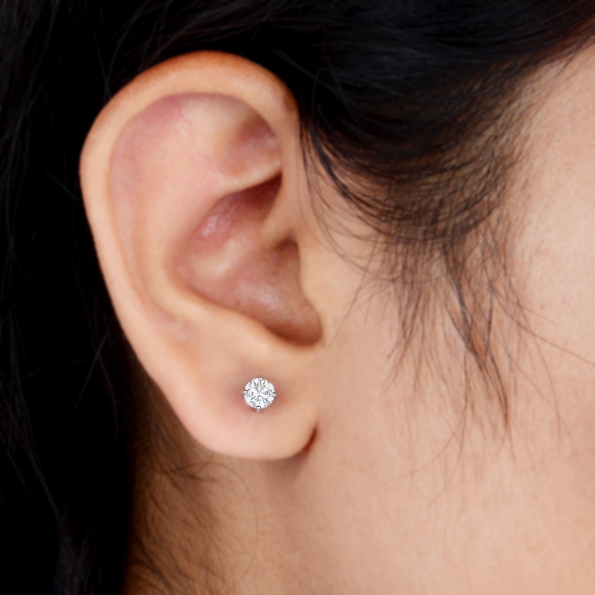 Round Cut 0.58 Carat SI Clarity HI Color Solitaire Round Diamond Earrings 10k White Gold For Sale