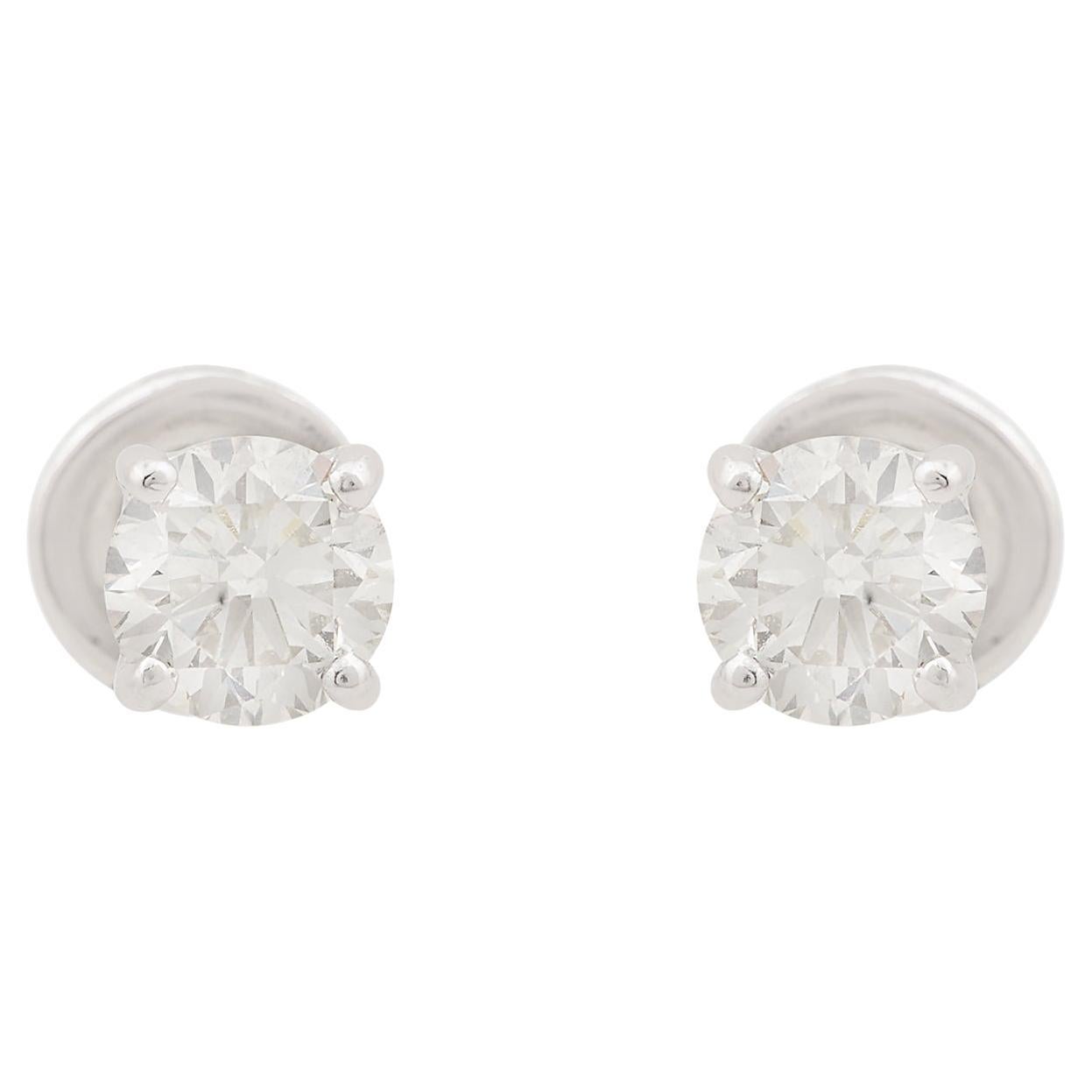 0.58 Carat SI Clarity HI Color Solitaire Round Diamond Earrings 10k White Gold