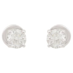 0.58 Carat SI Clarity HI Color Solitaire Round Diamond Earrings 10k White Gold