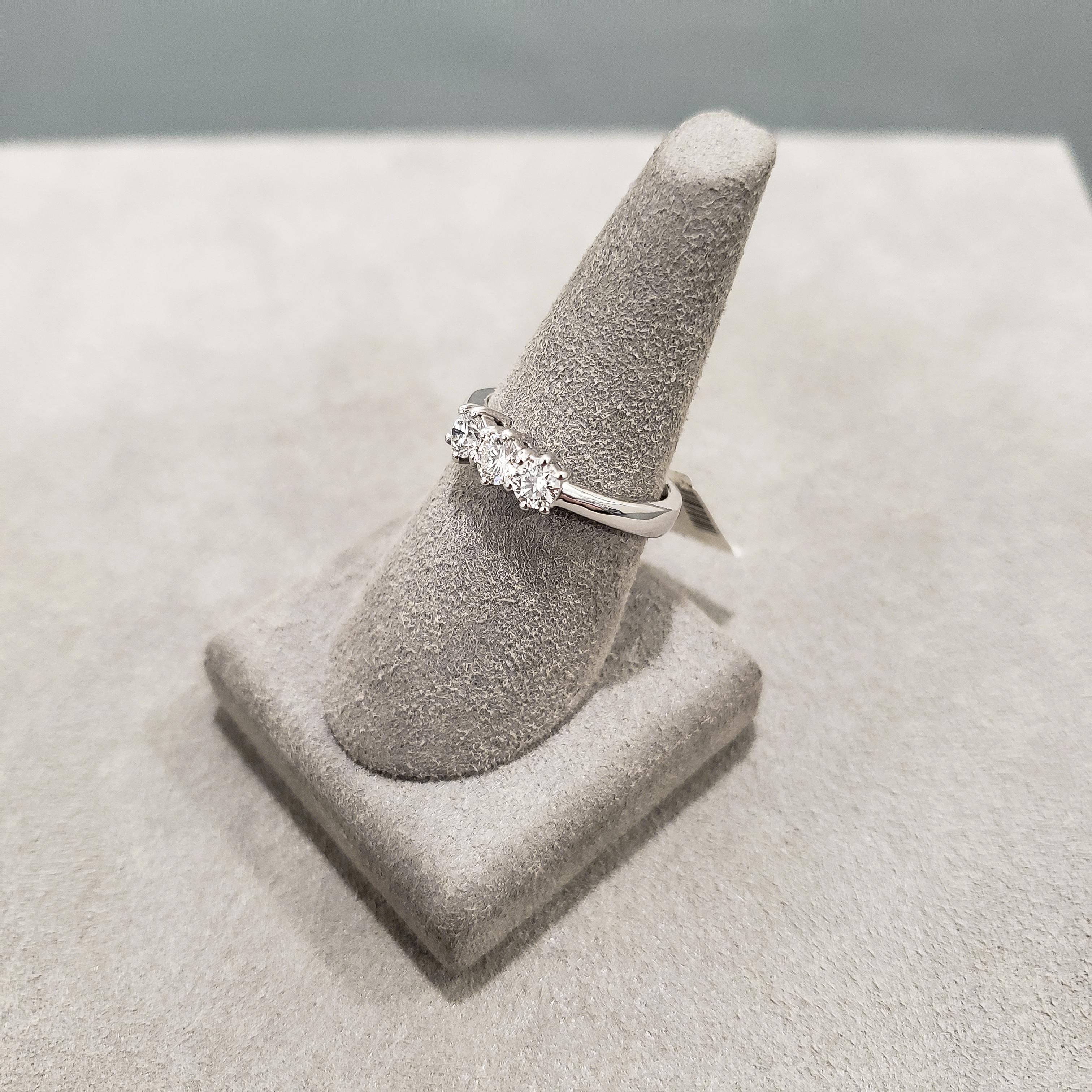 Women's Roman Malakov 0.58 Carats Total Round Diamond Three-Stone Engagement Ring For Sale
