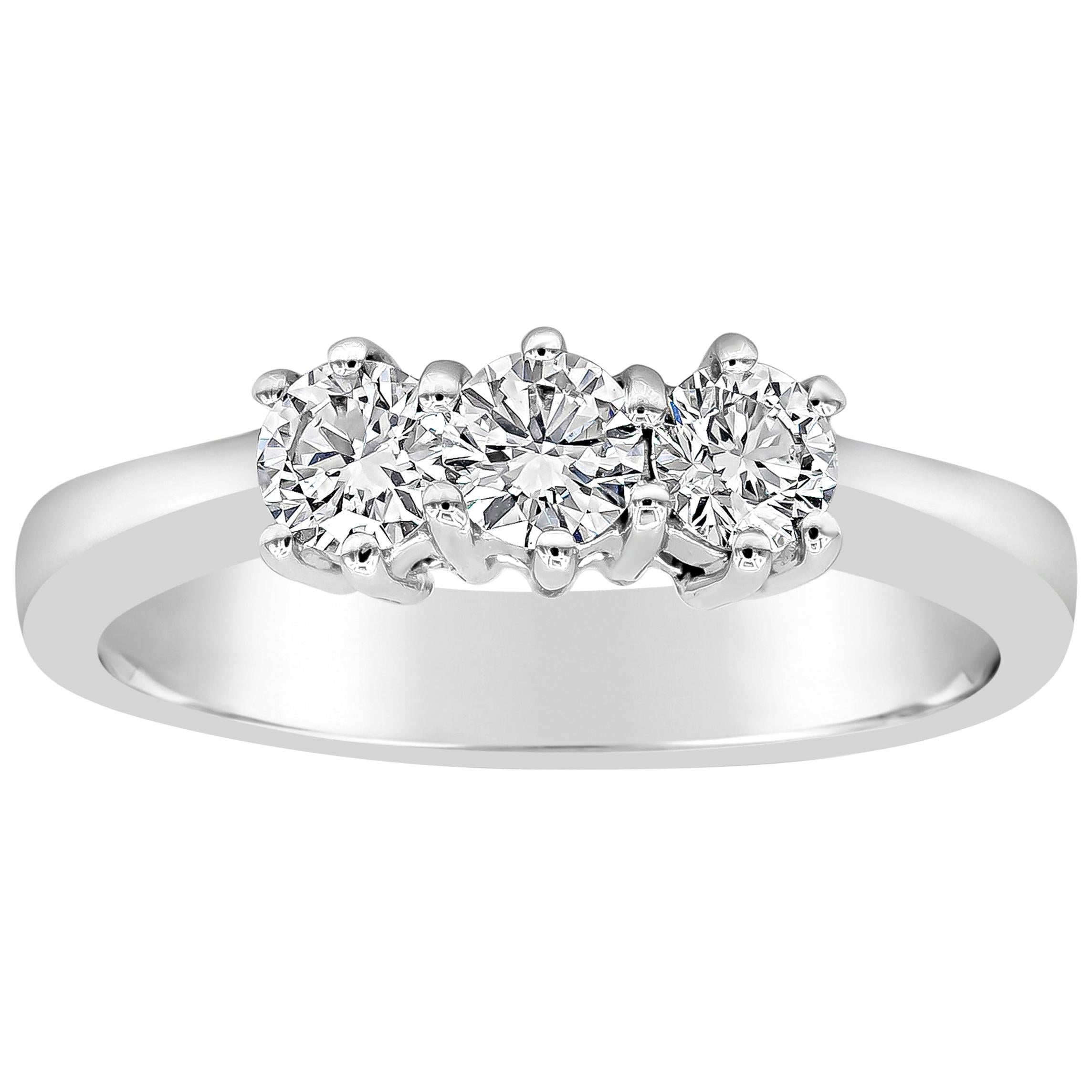 Roman Malakov 0.58 Carats Total Round Diamond Three-Stone Engagement Ring For Sale