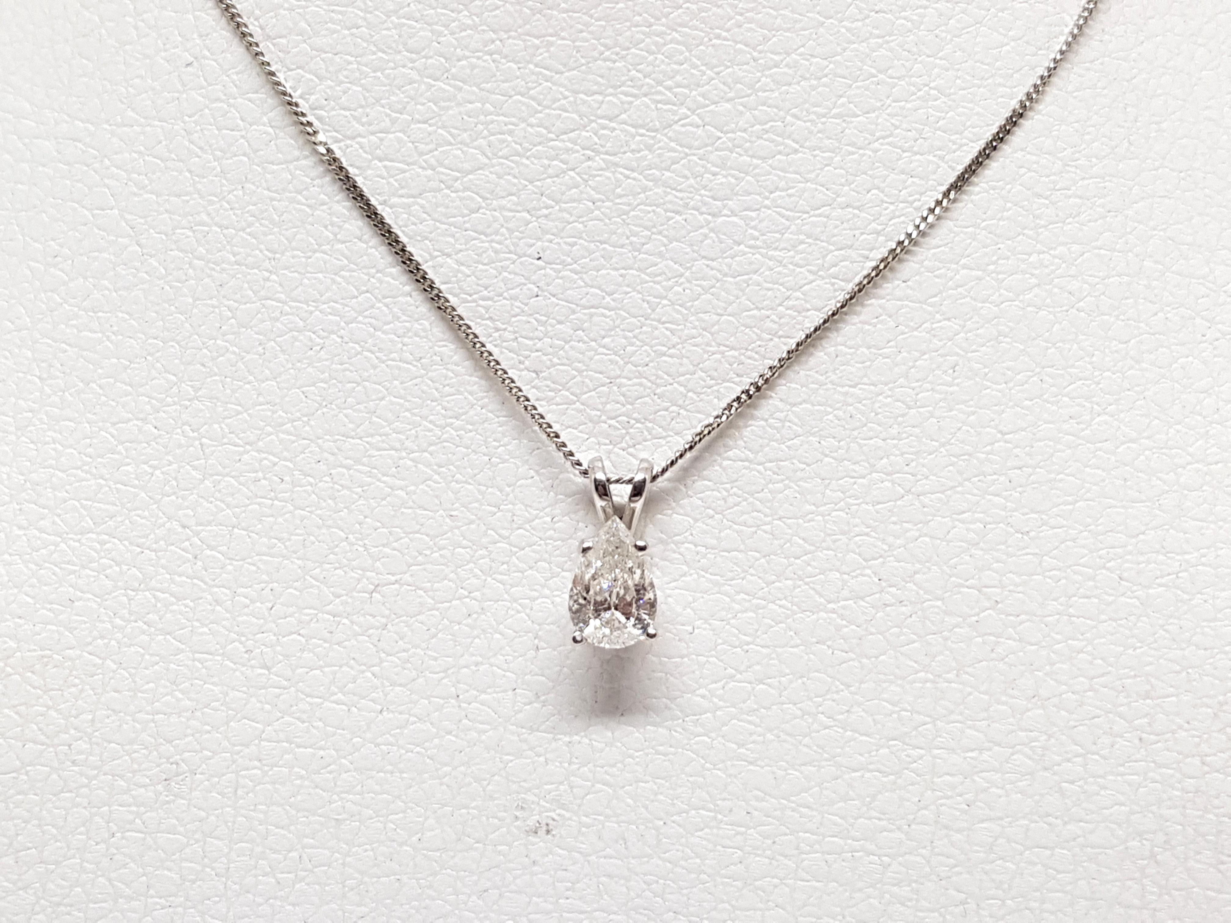 Contemporary 0.58 Carat White Gold Necklace Diamond Pear Shape Solitaire Pendant For Sale