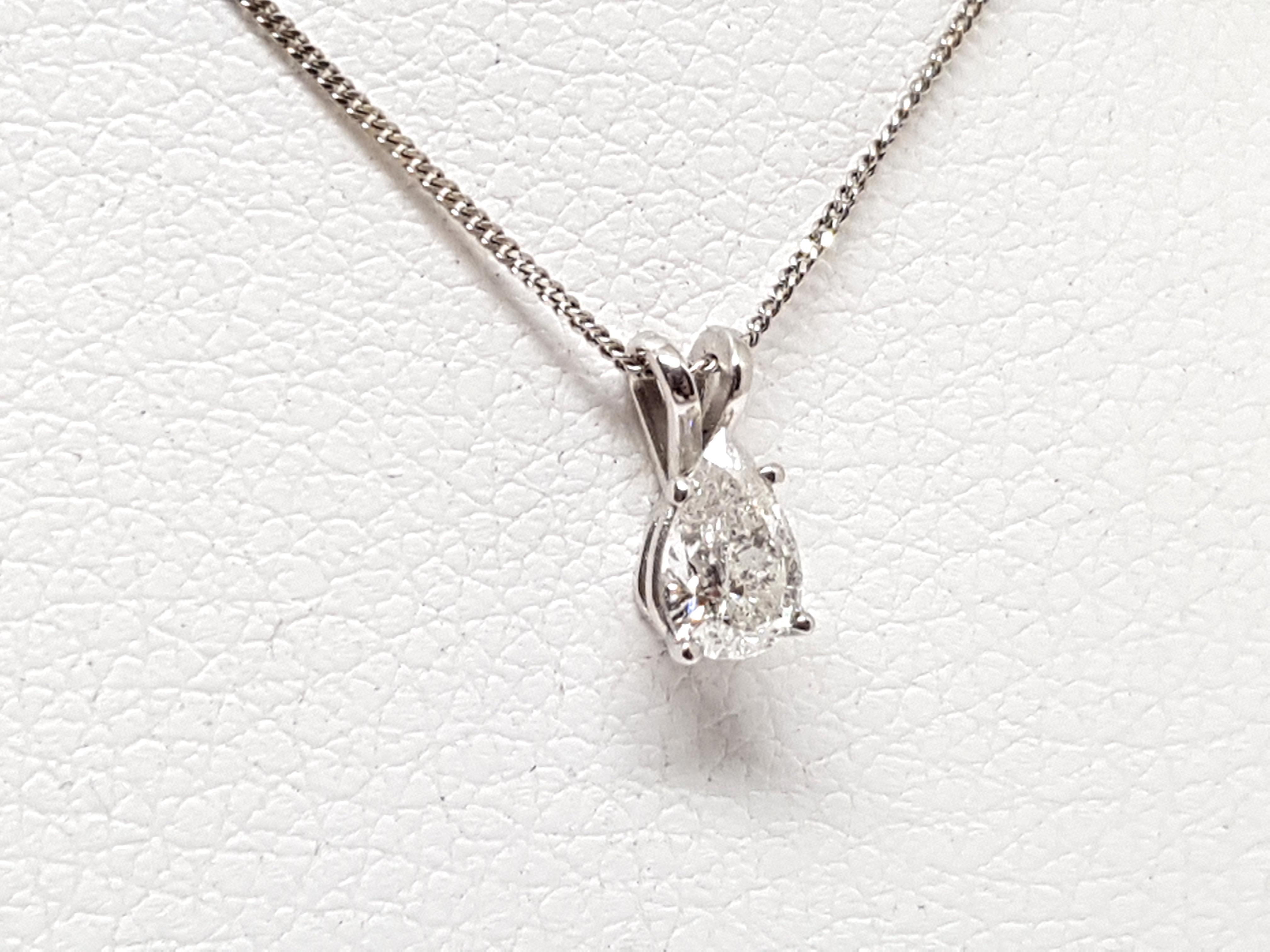 Pear Cut 0.58 Carat White Gold Necklace Diamond Pear Shape Solitaire Pendant For Sale