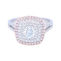 0.58 Carat White Round Diamond Pink Diamond Halo Ring Set in 14 Karat Gold