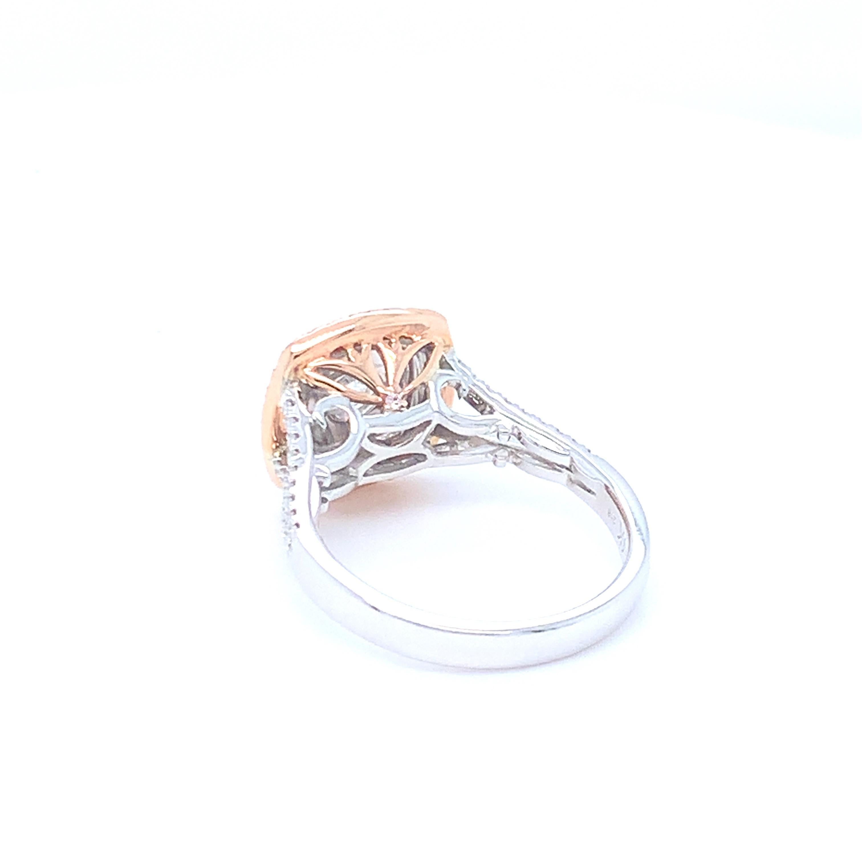 0.58 Carat White Round Diamond Pink Diamond Halo Ring Set in 14 Karat Gold For Sale 4