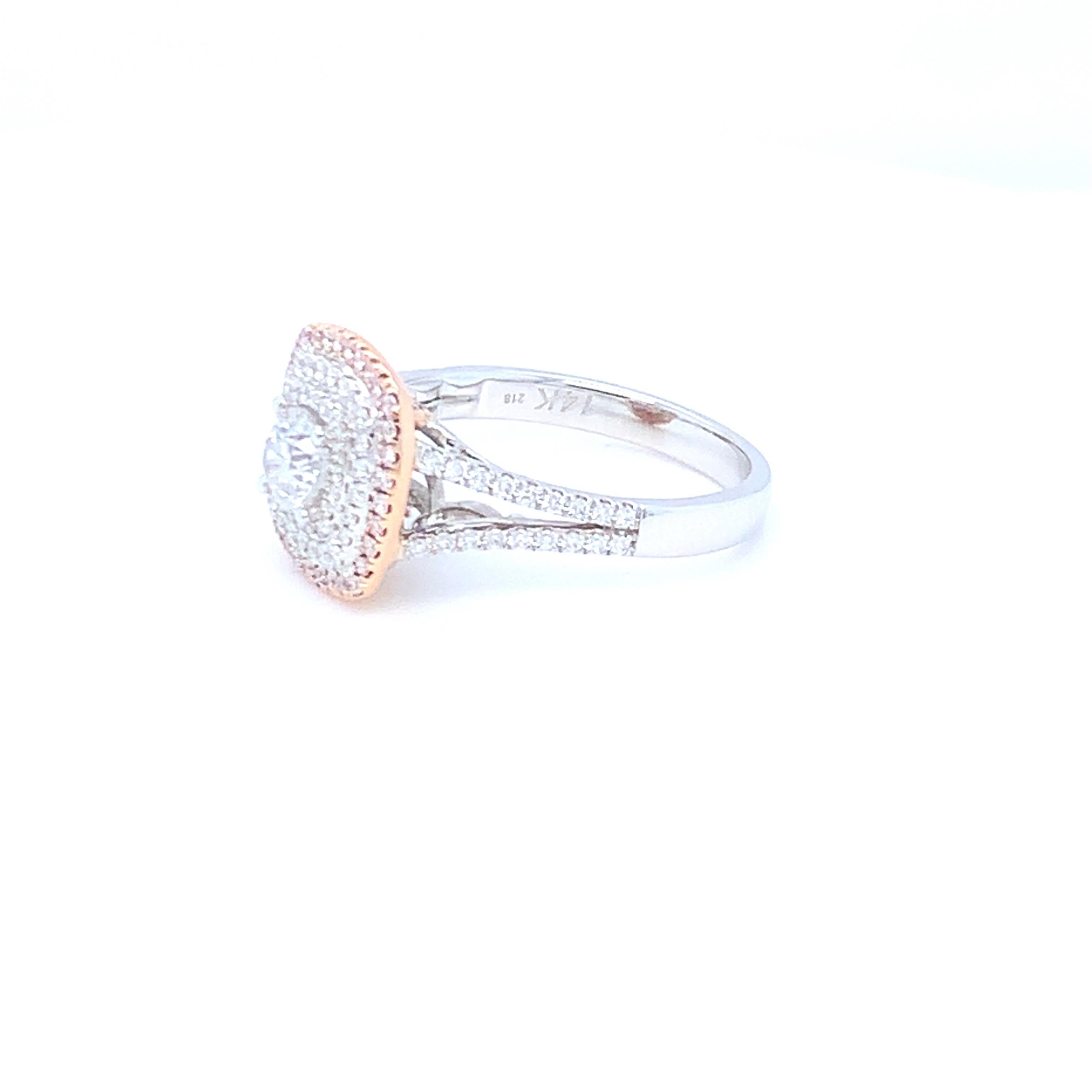 0.58 Carat White Round Diamond Pink Diamond Halo Ring Set in 14 Karat Gold For Sale 5