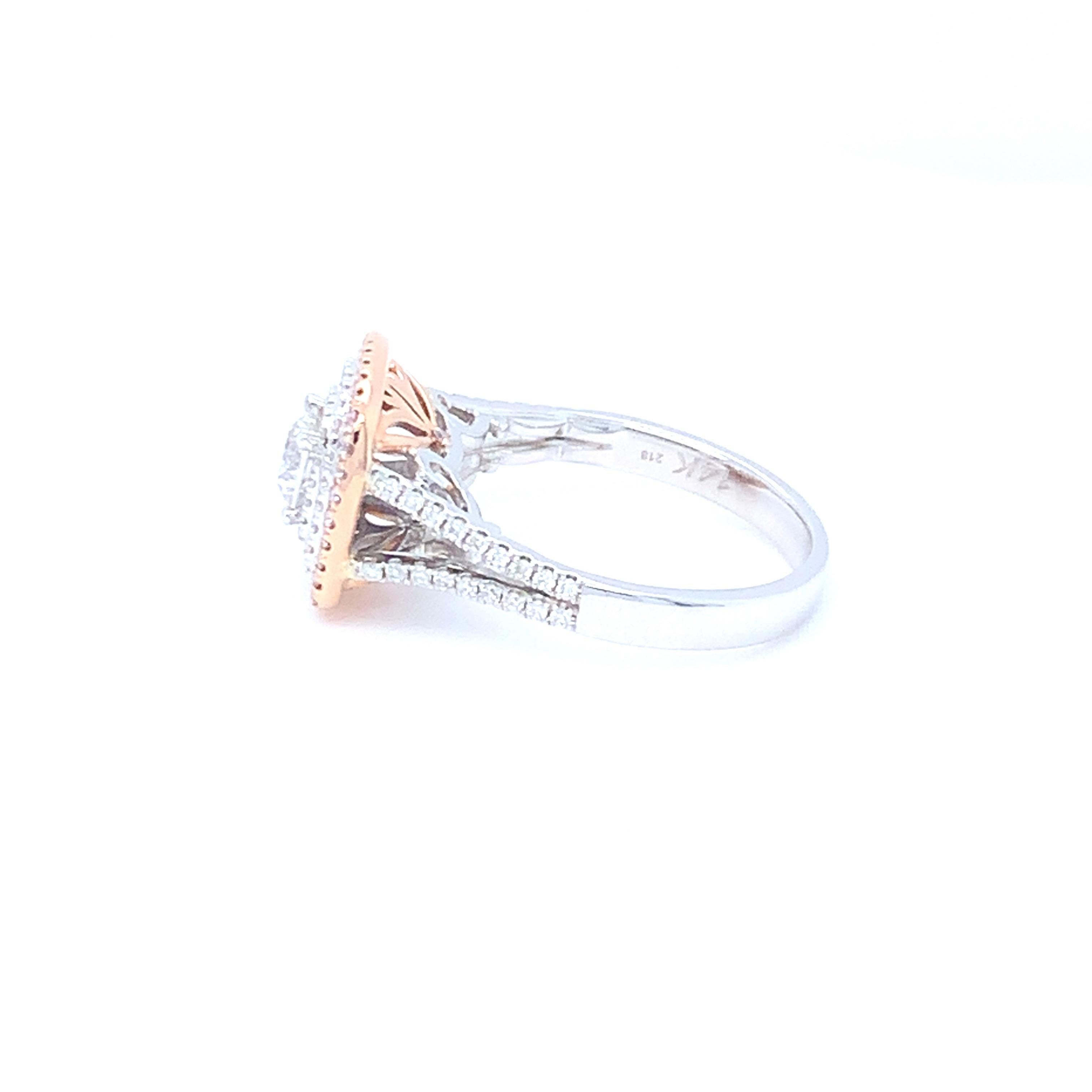 0.58 Carat White Round Diamond Pink Diamond Halo Ring Set in 14 Karat Gold For Sale 6