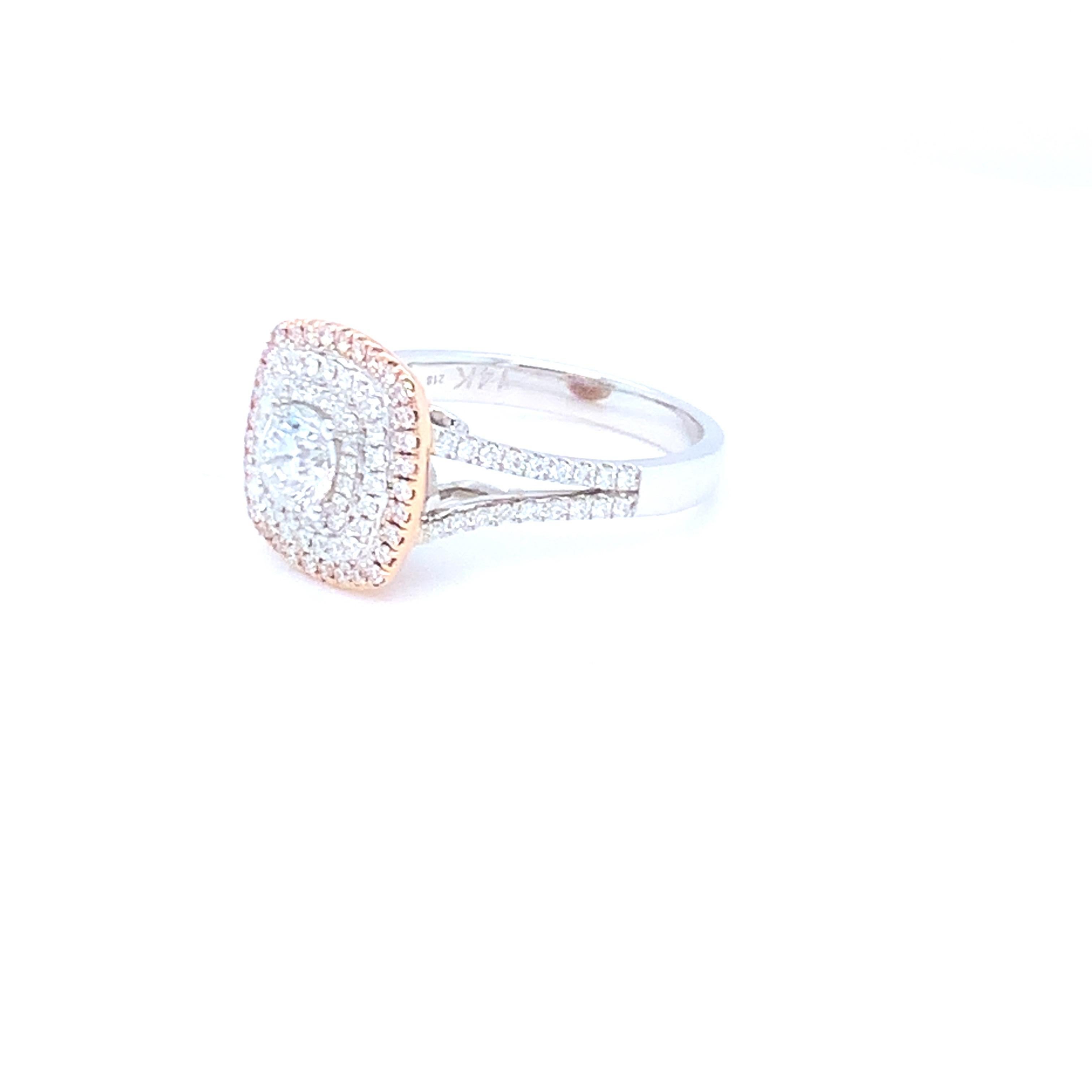 0.58 Carat White Round Diamond Pink Diamond Halo Ring Set in 14 Karat Gold For Sale 7