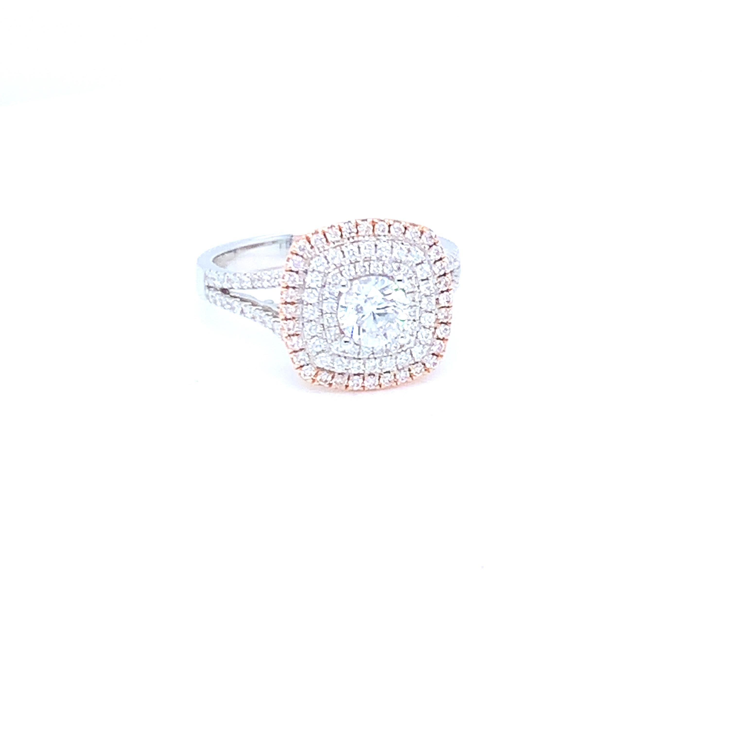 0.58 Carat White Round Diamond Pink Diamond Halo Ring Set in 14 Karat Gold For Sale 8