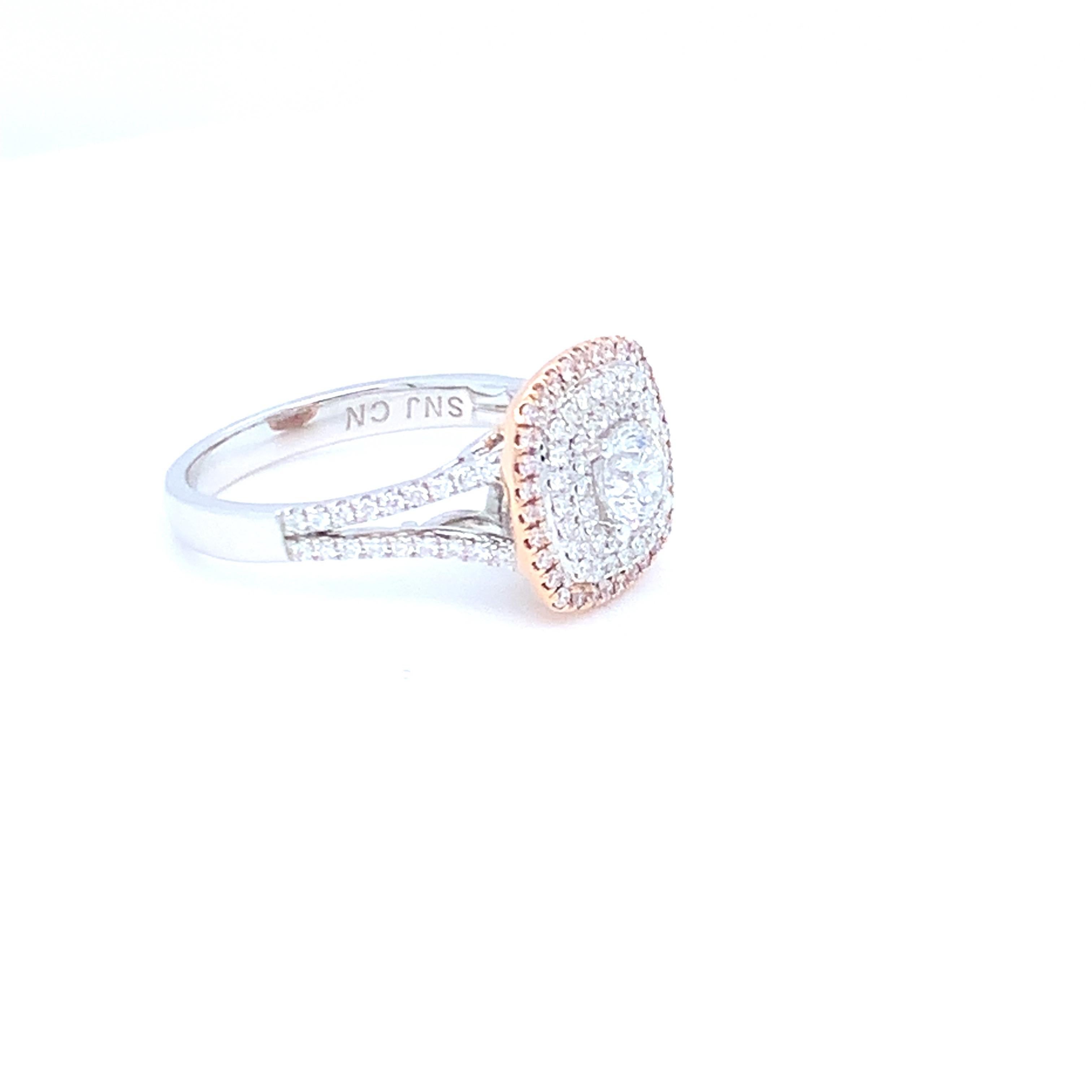0.58 Carat White Round Diamond Pink Diamond Halo Ring Set in 14 Karat Gold In New Condition For Sale In Trumbull, CT
