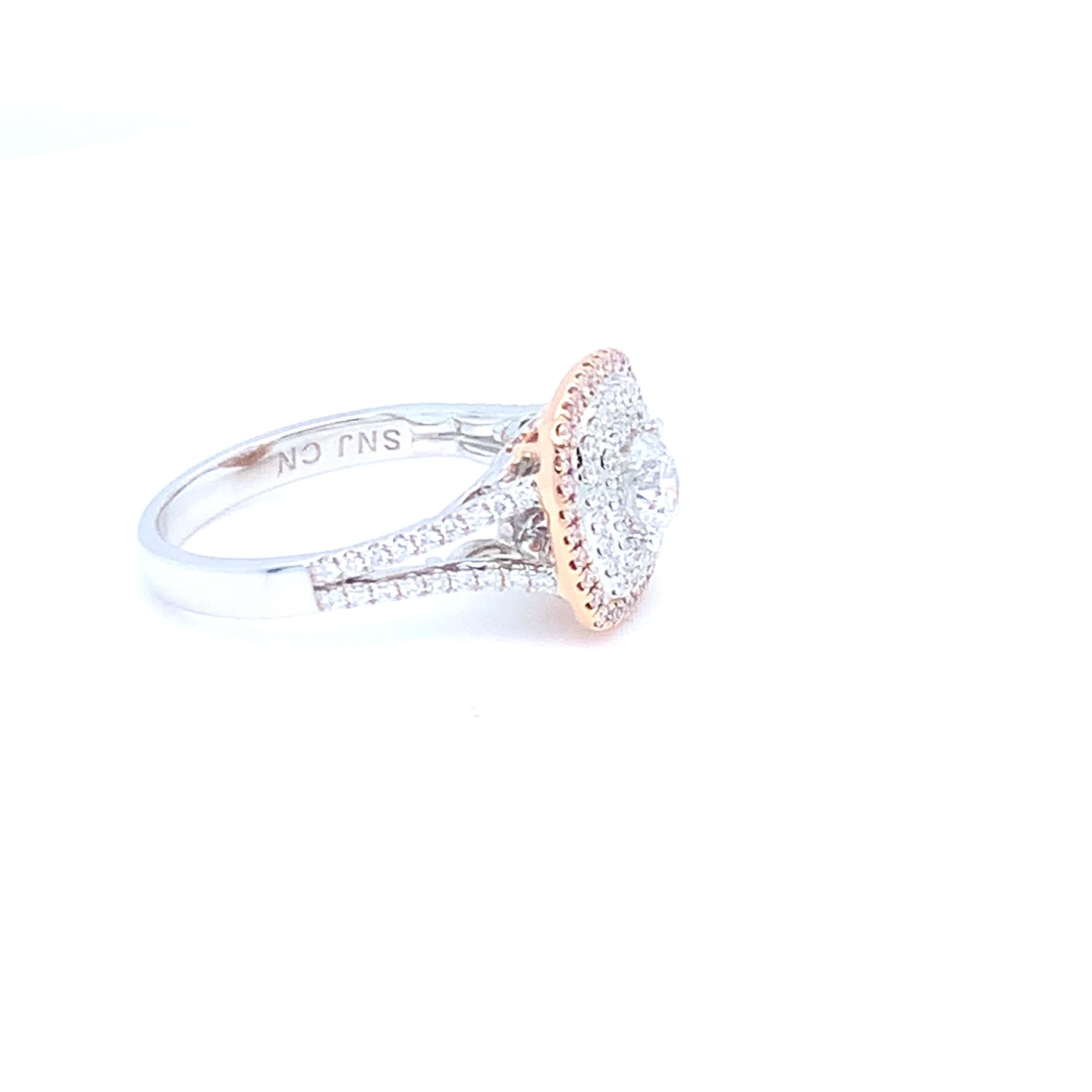 Women's 0.58 Carat White Round Diamond Pink Diamond Halo Ring Set in 14 Karat Gold For Sale