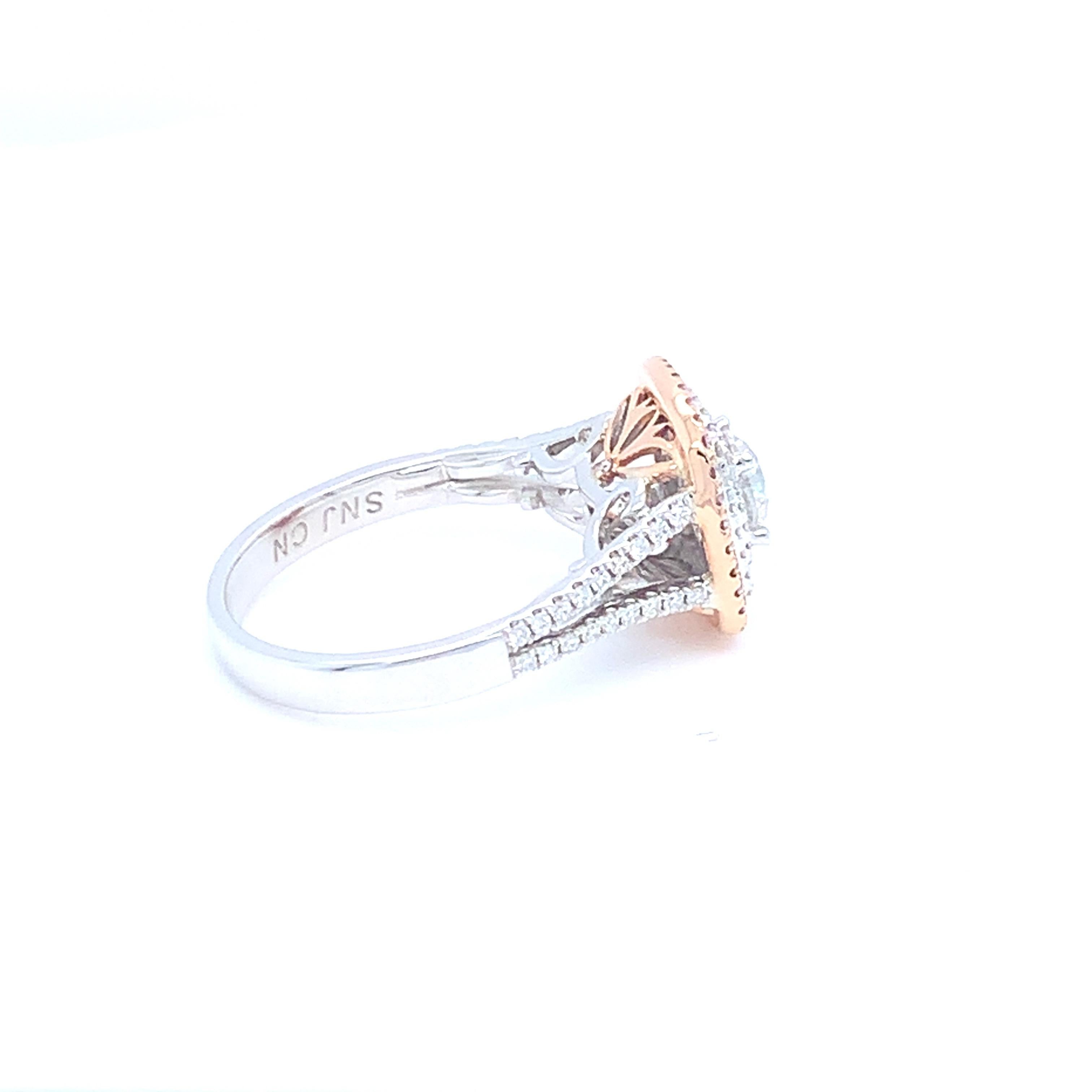0.58 Carat White Round Diamond Pink Diamond Halo Ring Set in 14 Karat Gold For Sale 1