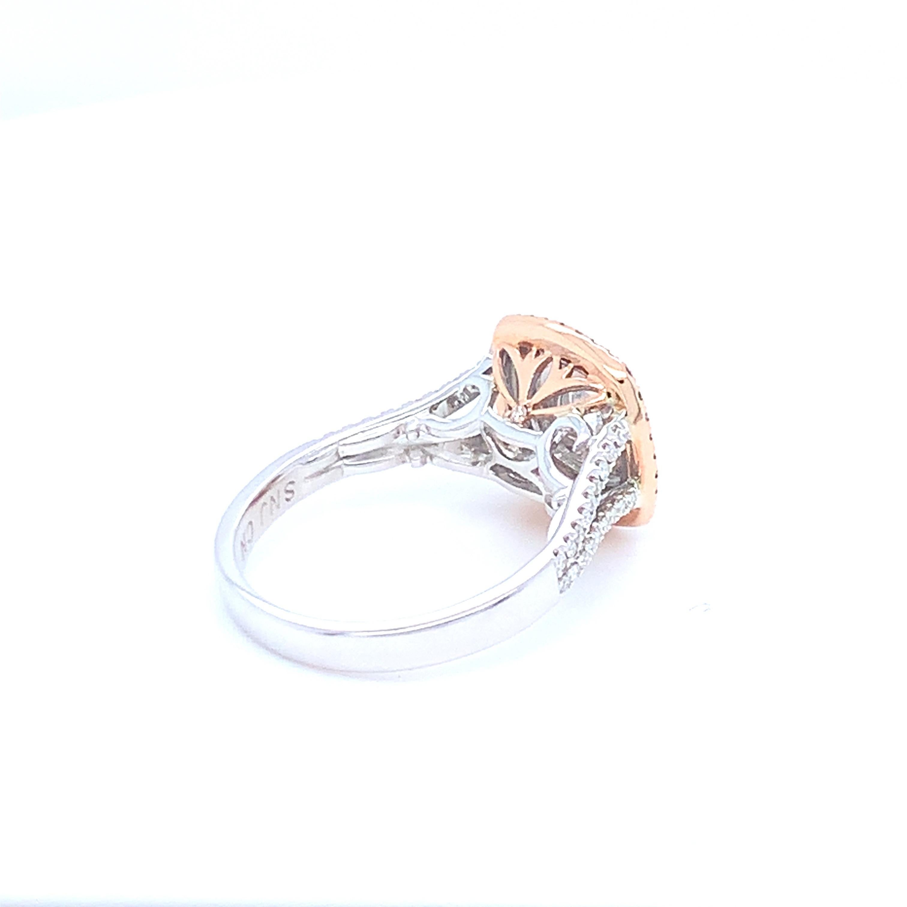 0.58 Carat White Round Diamond Pink Diamond Halo Ring Set in 14 Karat Gold For Sale 2