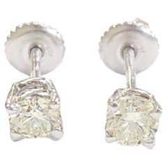 0,58 Quilates Diamante Natural Forma Redonda Pendientes Oro Blanco 14 Kilates