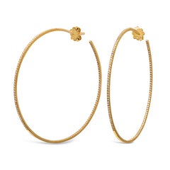 0.58 Carat Total Round Cut Diamond Large Hoop Earrings in Yellow Gold