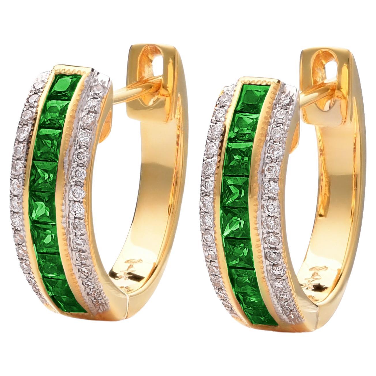 Natural Tsavorite 0.58 Carats set in 14K Yellow Gold Earrings with Diamonds
