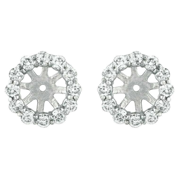 0.58 Ct 2 Pointers Natural Diamond Jacket Earrings 14K White Gold Center For Sale