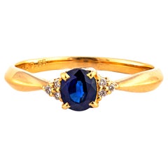 0.58 Ct Natural Blue Sapphire and White Diamonds Ring, No Reserve Price