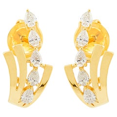 0.58 Ct SI Clarity HI Color Pear Diamond Half Hoop Earrings 18 Karat Yellow Gold