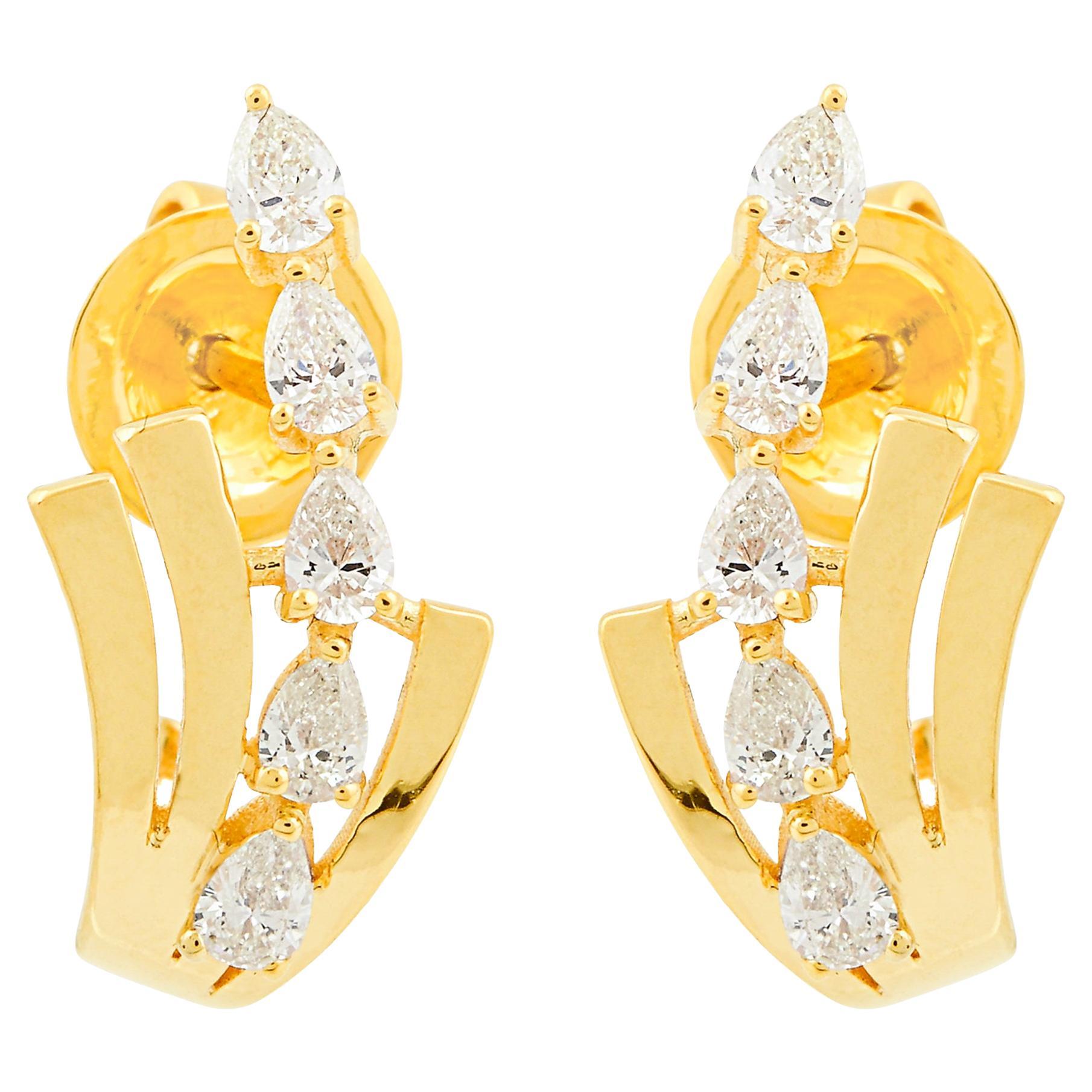 0.58 Ct SI Clarity HI Color Diamond Pear Half Hoop Earrings Or jaune 18 carats