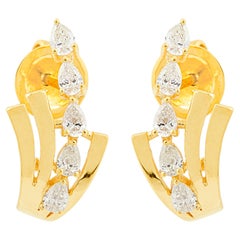 0,58 ct SI Claridad Color HI Medio aro de diamante pera Pendientes de oro amarillo de 18 quilates