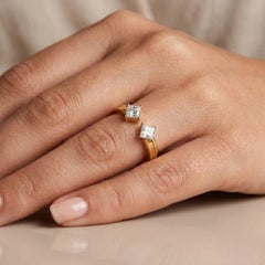 0.58ct Princess Cut Natural Diamond Open Ring in 14 Karat Solid Yellow Gold