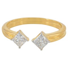 0.58ct Princess Cut Natural Diamond Open Ring in 14 Karat Solid Yellow Gold