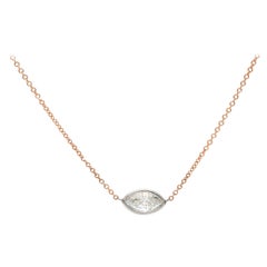0.58ct Sideways Marquise Diamond Bezel Set Solitaire Pendant Necklace in 14K