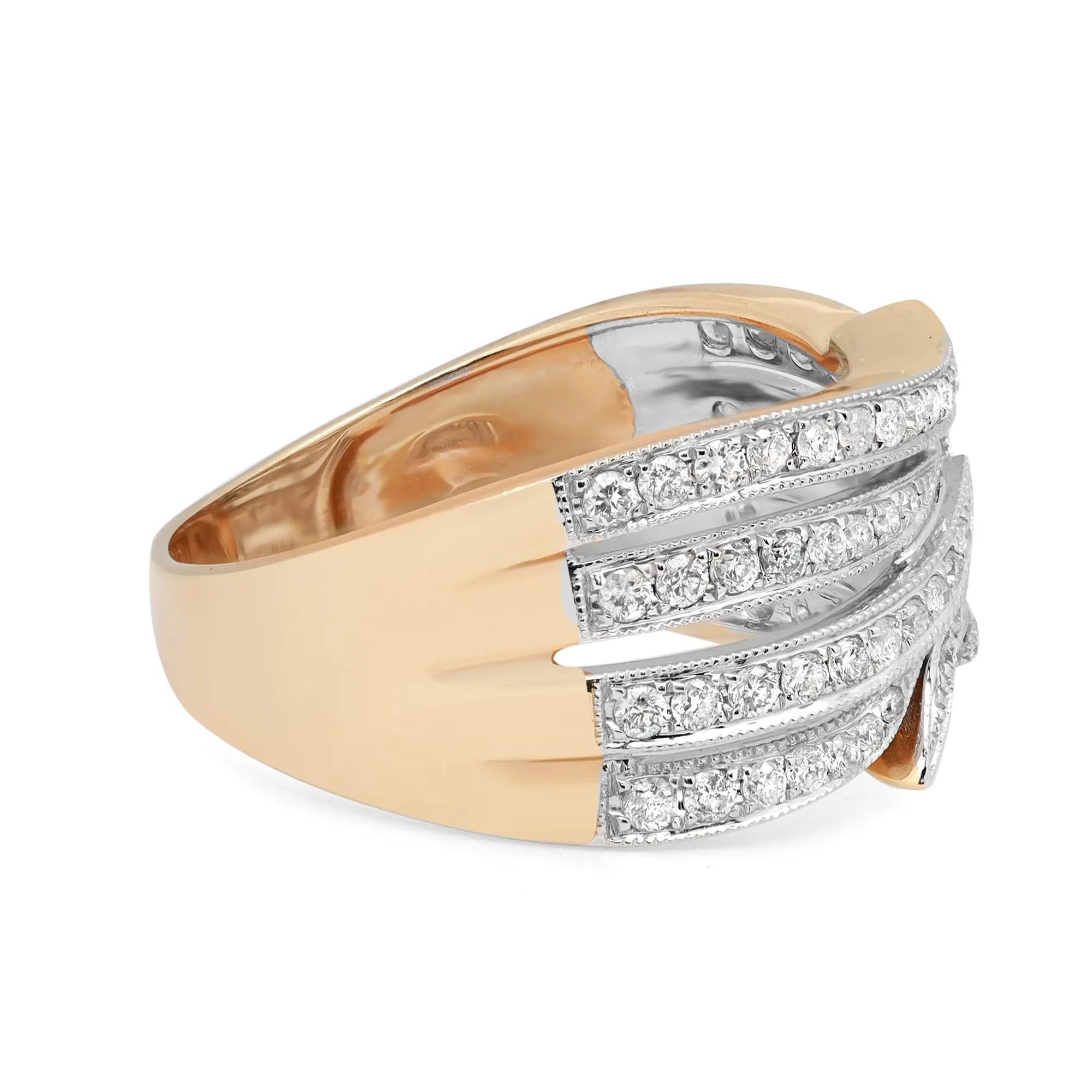Modern 0.58cttw Pave Set Round Cut Diamond Ladies Band Ring 14k Yellow Gold For Sale