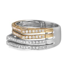 0.58cttw Twotone Round Diamond Multi Row Fancy Band Ring 14k Gold