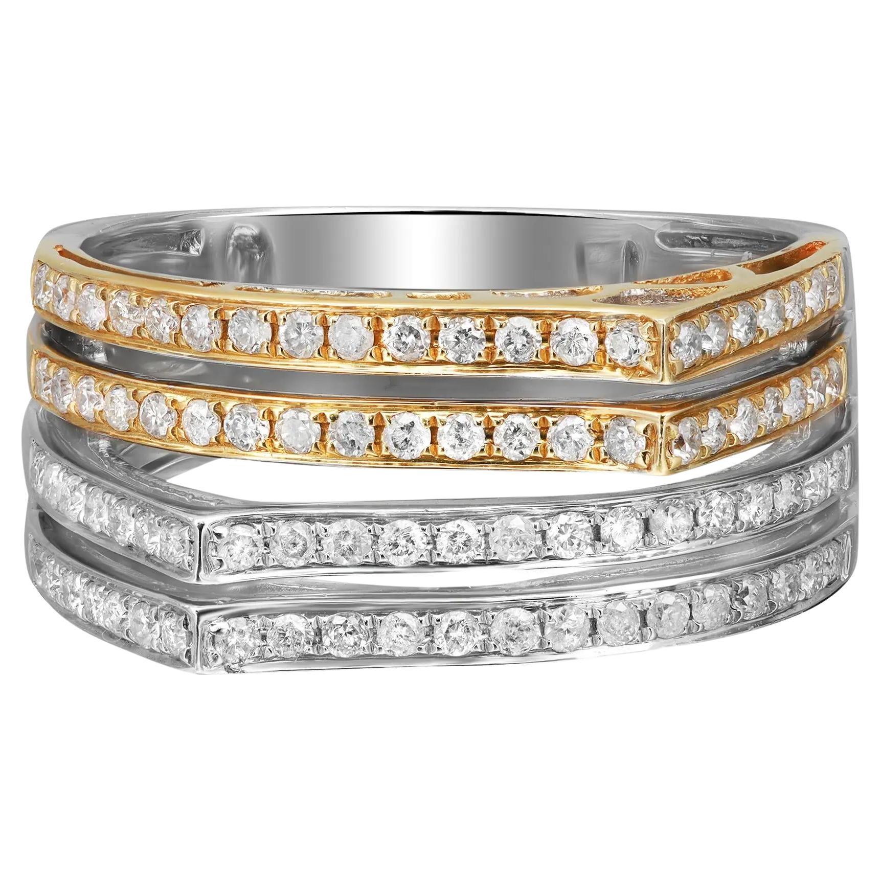 0.58cttw Twotone Round Diamond Multi Row Fancy Band Ring 14k Gold For Sale