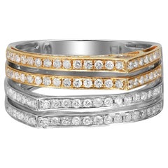 0,58 Karattw Zweifarbiger runder Diamant Multi Row Fancy Band Ring 14k Gold