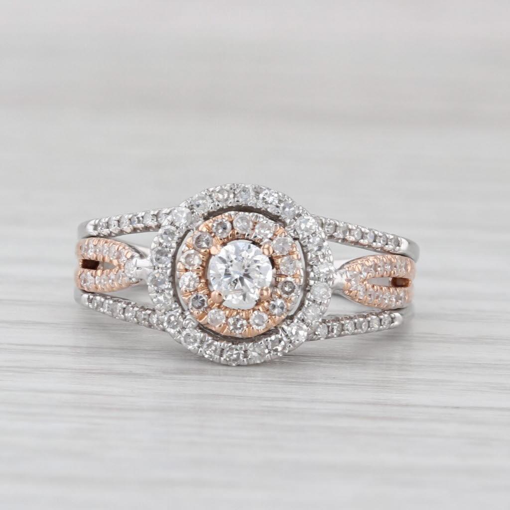 0.58ctw Diamond Halo Engagement Ring 14k White Rose Gold Size 7 Cathedral In condizioni buone in vendita a McLeansville, NC