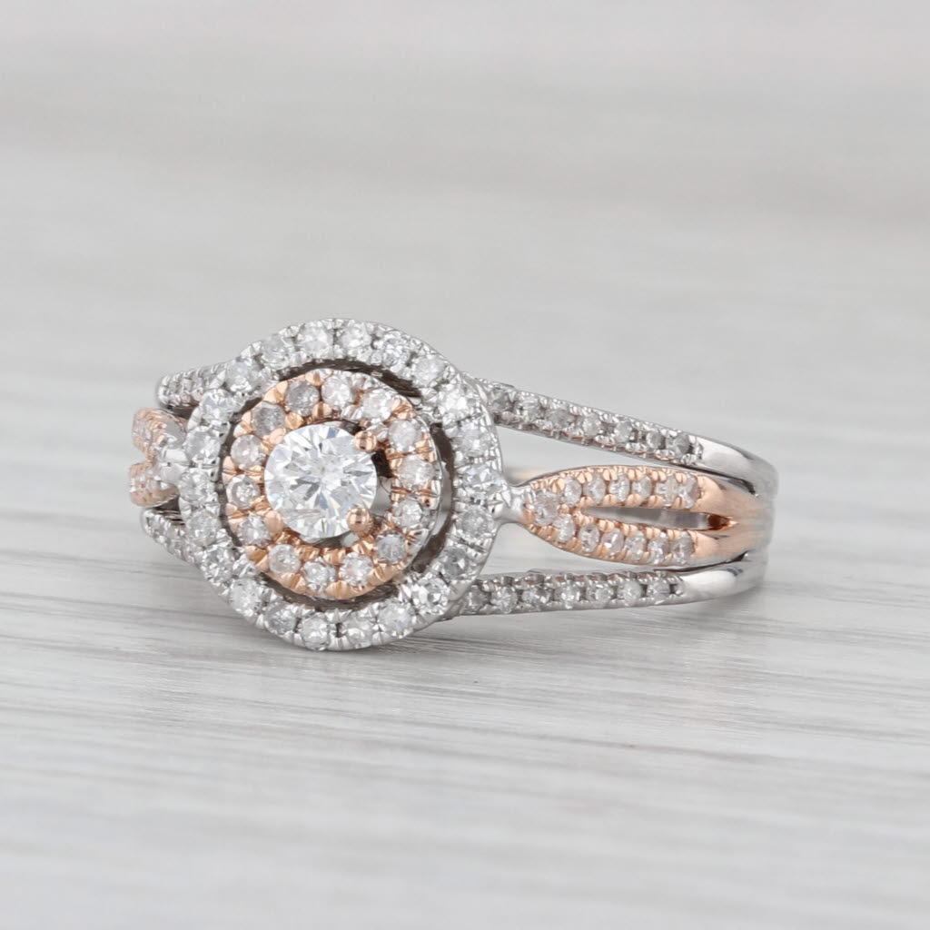 0.58ctw Diamond Halo Engagement Ring 14k White Rose Gold Size 7 Cathedral in vendita 1