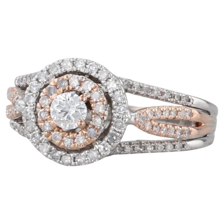 0.58ctw Diamond Halo Engagement Ring 14k White Rose Gold Size 7 Cathedral in vendita