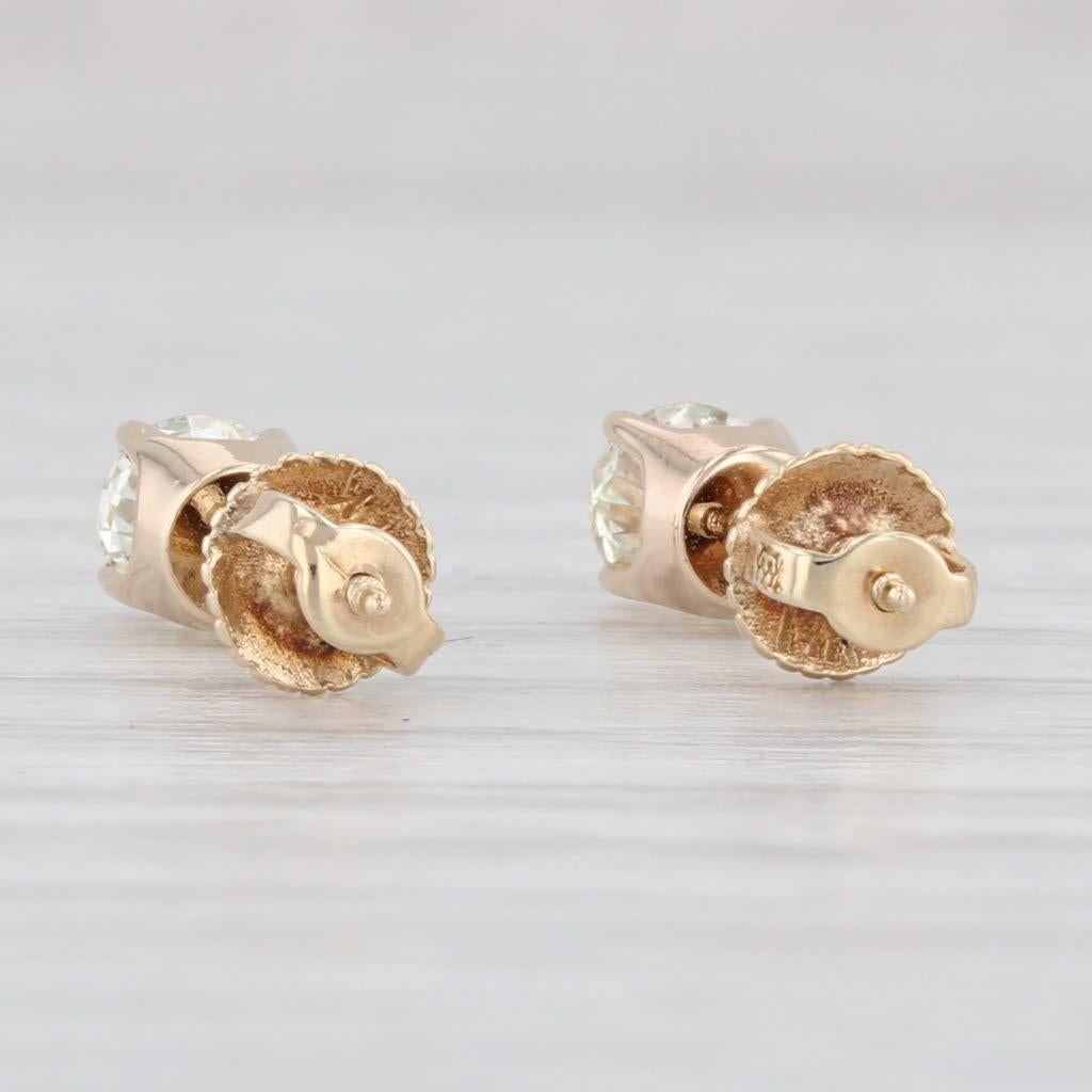 Round Cut 0.58ctw Diamond Stud Earrings 14k Yellow Gold Round Solitaire Screw Back Studs For Sale
