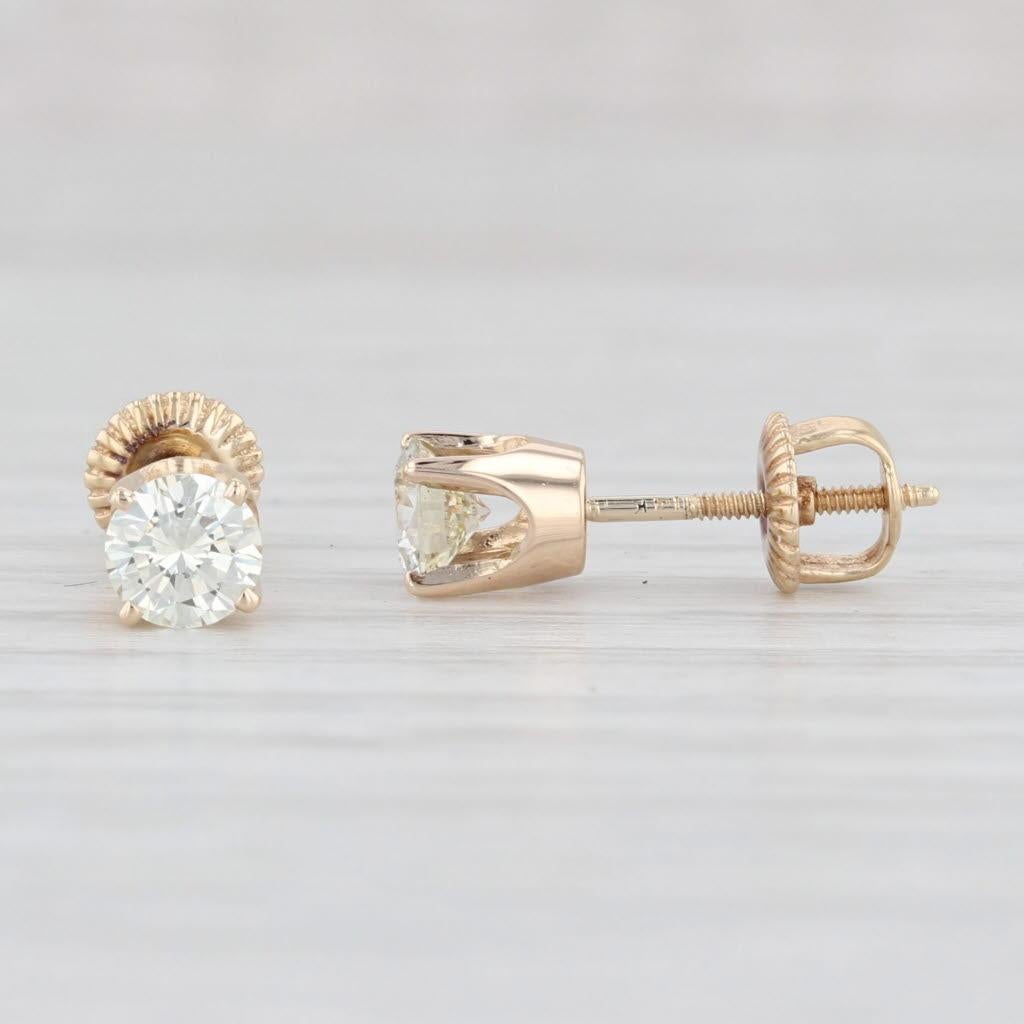 Women's 0.58ctw Diamond Stud Earrings 14k Yellow Gold Round Solitaire Screw Back Studs For Sale
