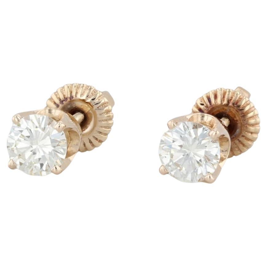0.58ctw Diamond Stud Earrings 14k Yellow Gold Round Solitaire Screw Back Studs For Sale