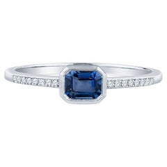0.58ctw Emerald Cut Blue Sapphire & 0.04ctw Diamond Cocktail Band