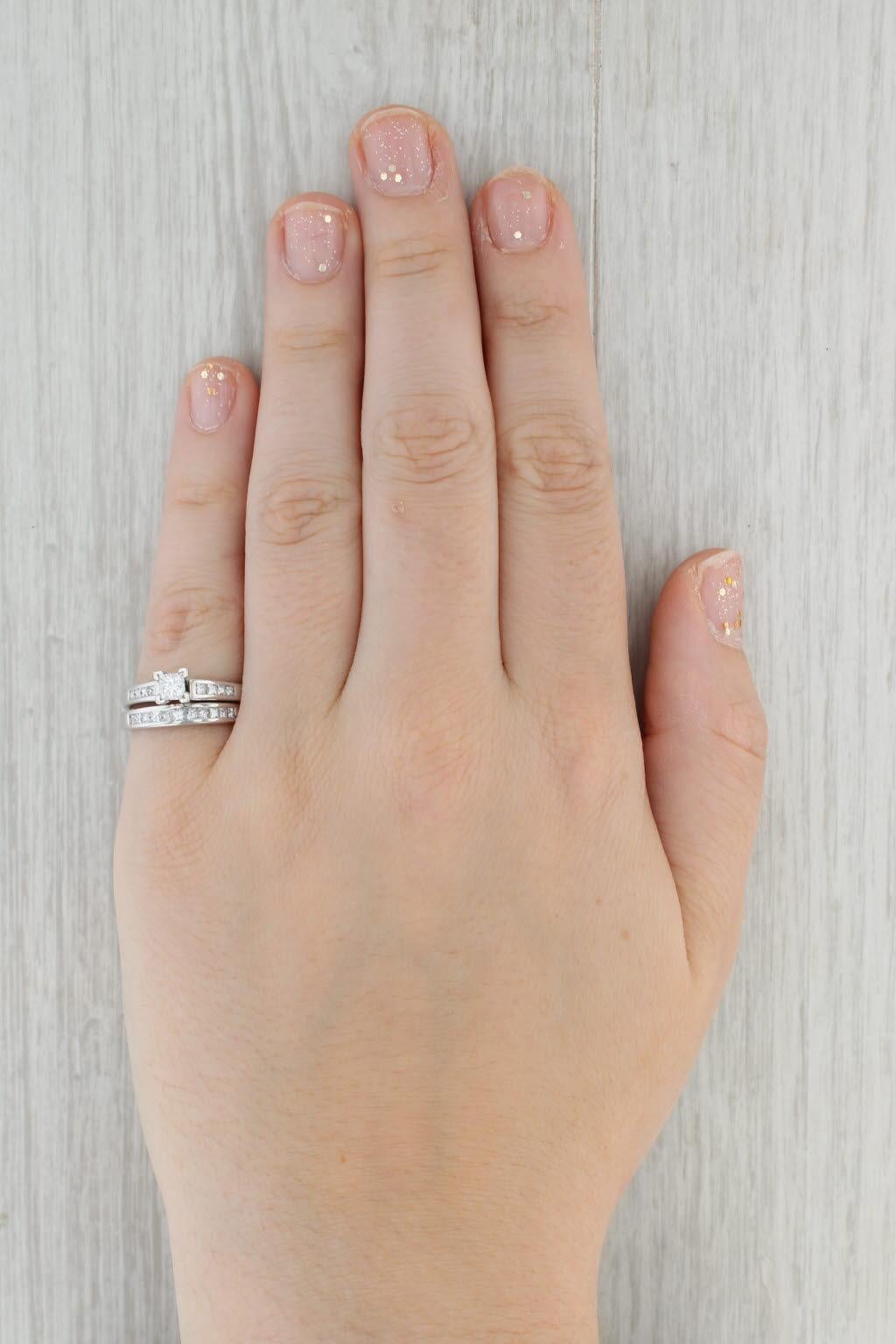 0.58ctw Princess Diamond Engagement Ring Wedding Band Bridal Set 14k White Gold 5