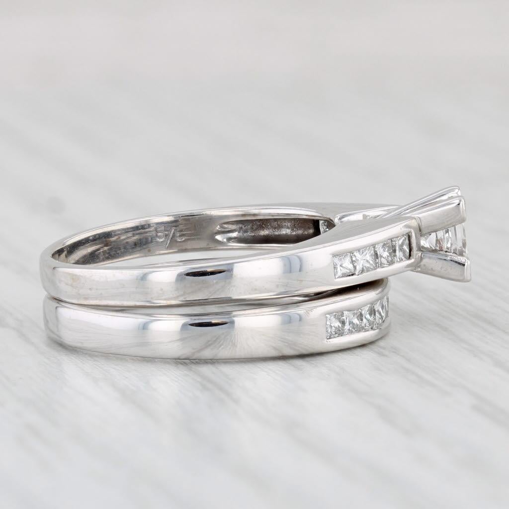 Women's 0.58ctw Princess Diamond Engagement Ring Wedding Band Bridal Set 14k White Gold