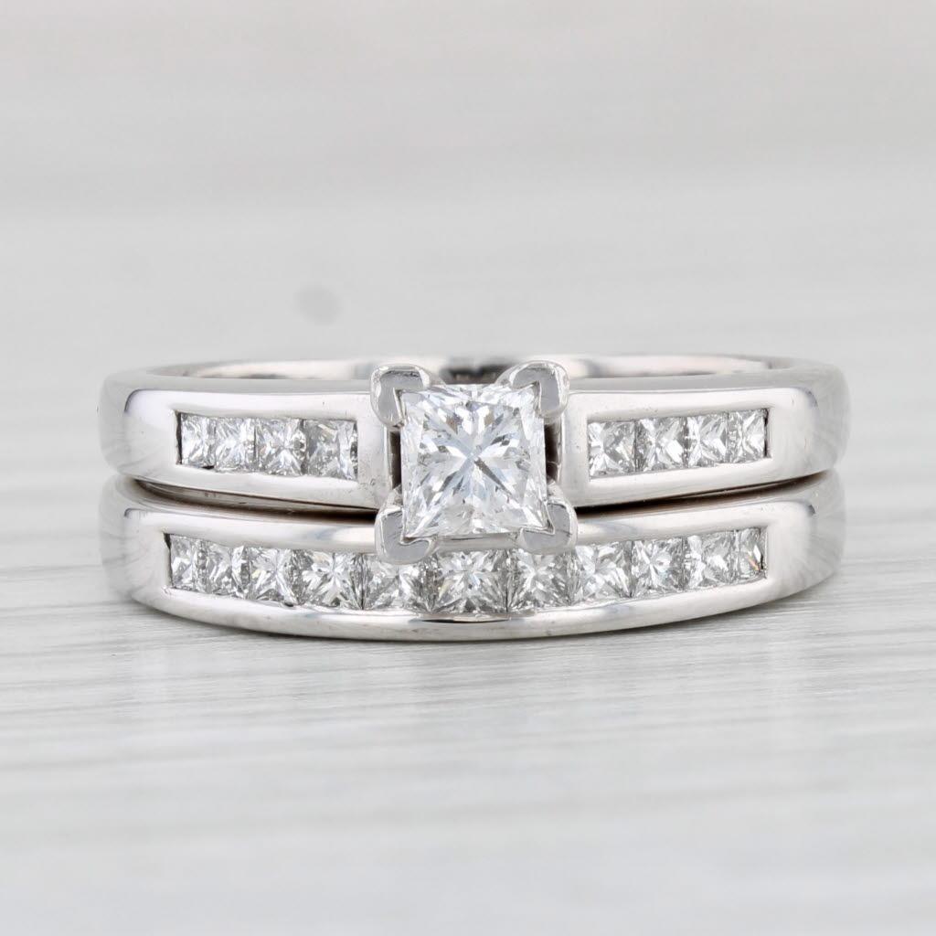 0.58ctw Princess Diamond Engagement Ring Wedding Band Bridal Set 14k White Gold 2