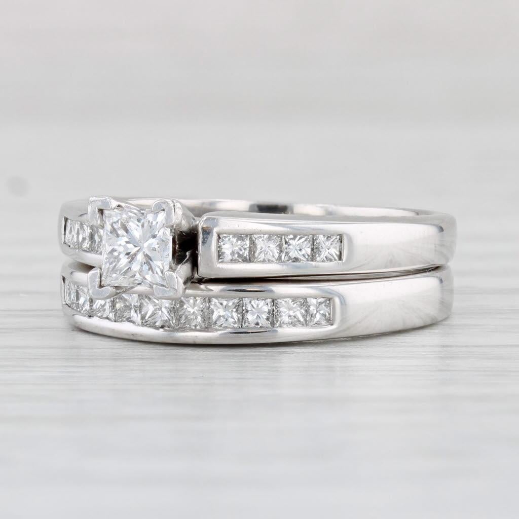 0.58ctw Princess Diamond Engagement Ring Wedding Band Bridal Set 14k White Gold 3