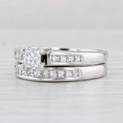 0.58ctw Princesse Diamond Engagement Ring Wedding Band Bridal Set 14k White Gold