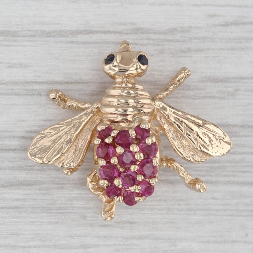 Femenino o masculino 0.58ctw Rubí Zafiro Alfiler Abeja Broche Oro Amarillo 14k Joyas Insecto en venta