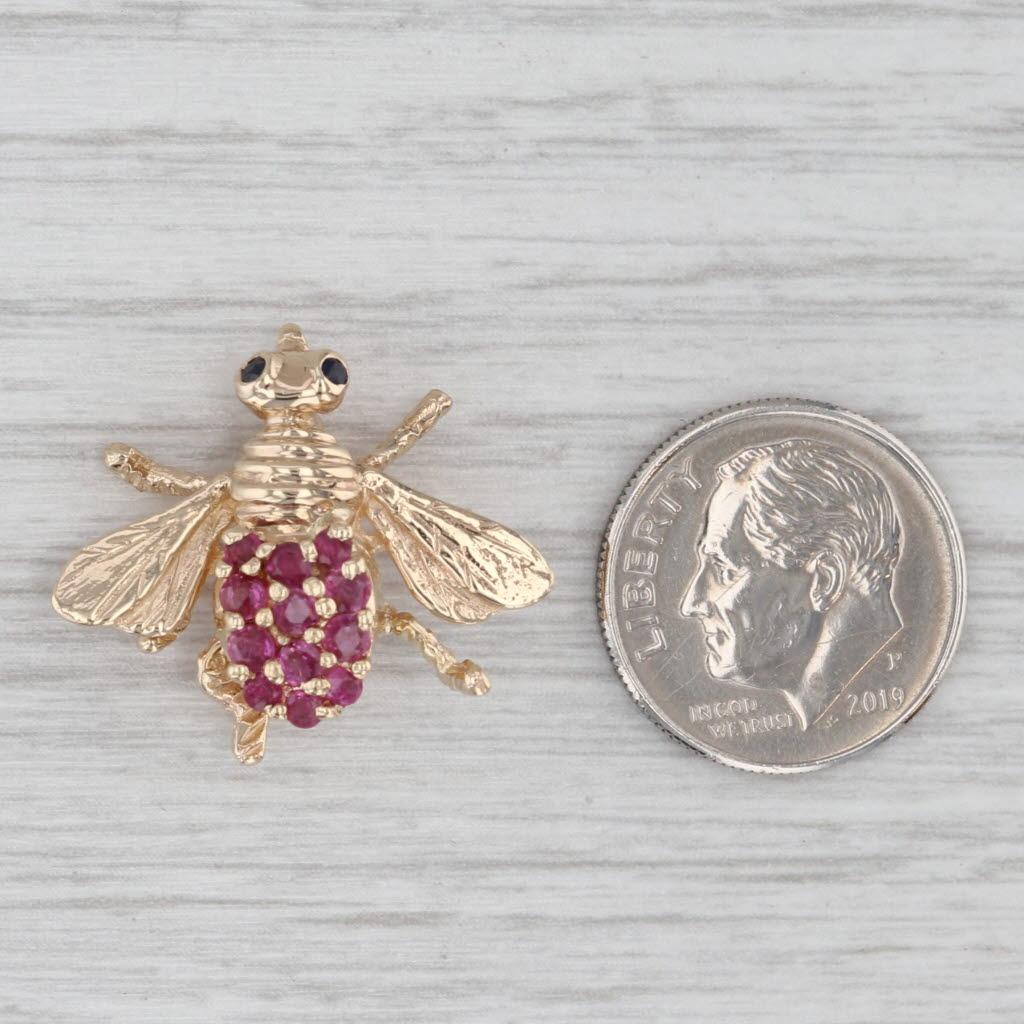 0.58ctw Rubí Zafiro Alfiler Abeja Broche Oro Amarillo 14k Joyas Insecto en venta 1