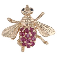 0.58ctw Ruby Sapphire Bee Pin 14k Yellow Gold Brooch Insect Jewelry