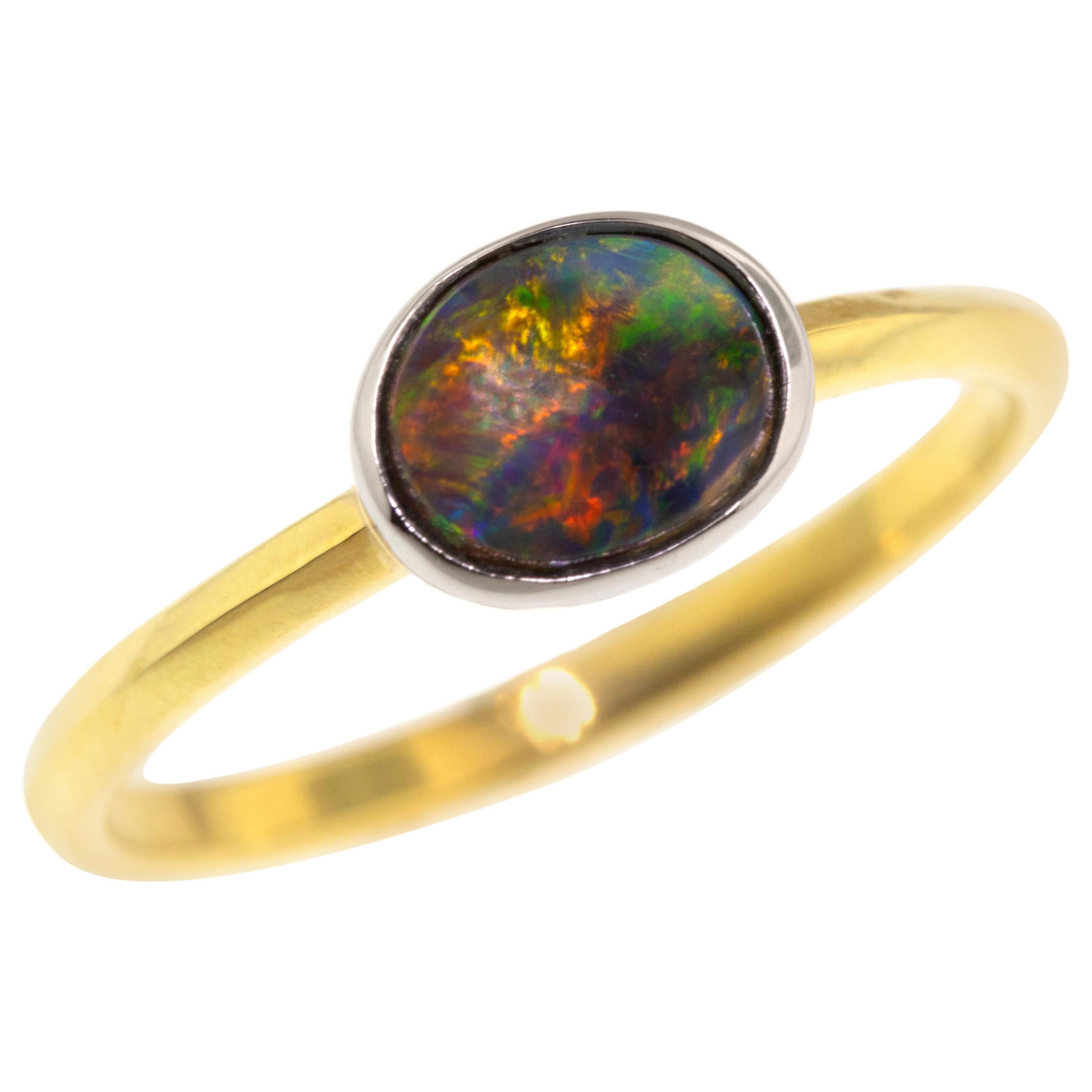 0.59ct Black Opal in 18kt and Platinum Paloma Ring by Cynthia Scott Jewelry For Sale